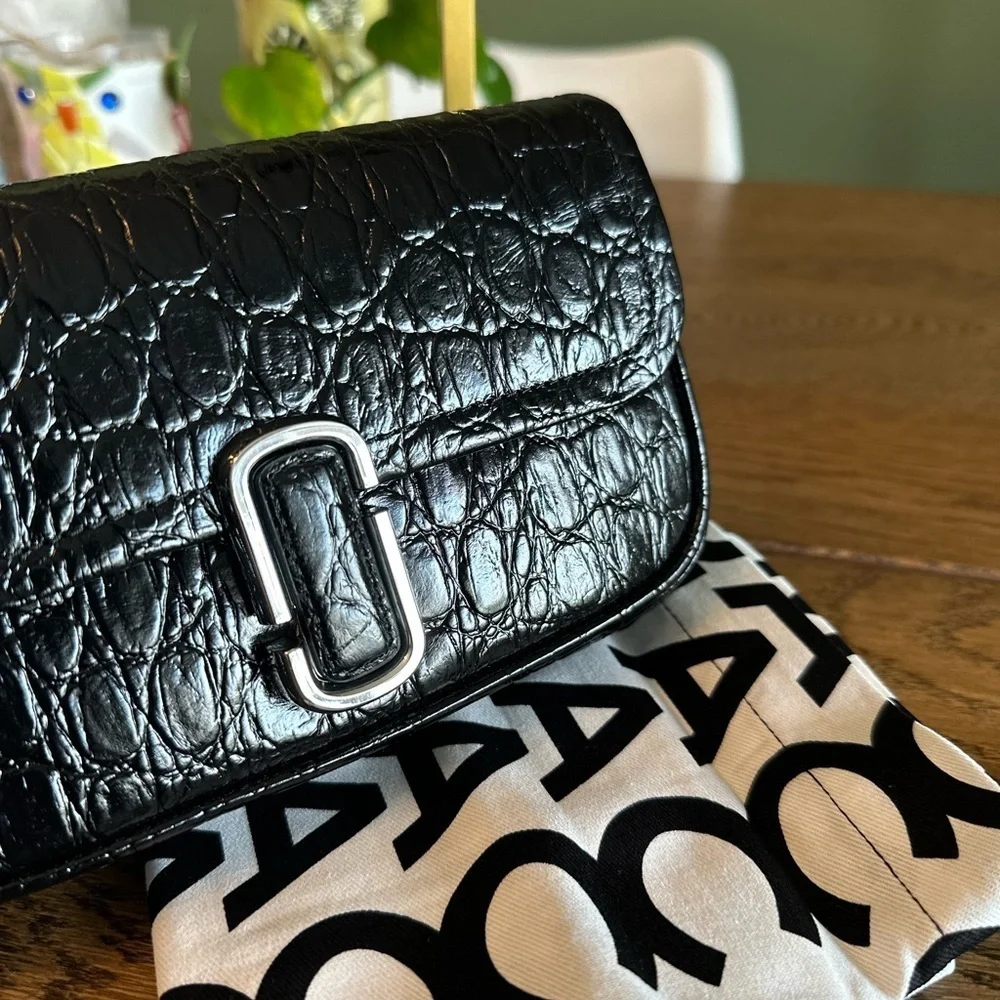 NWT! New Marc Jacobs J Marc Mini Shoulder Bag - Croc-embossed Leather Black 3way